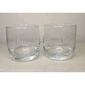( 2) Jack Daniels Old No. 7 Whiskey Rock Glass Etched Round Bottom Low Ball